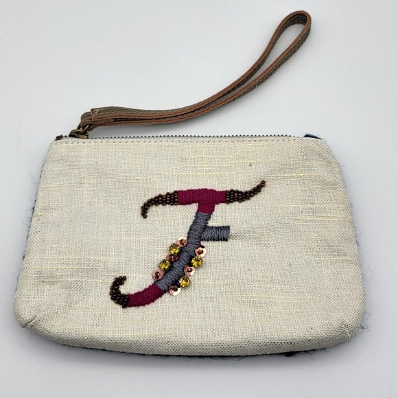 Anthropologie Miss Albright Embroidered Embellished "F" wristlet, NWT - Picture 1 of 6